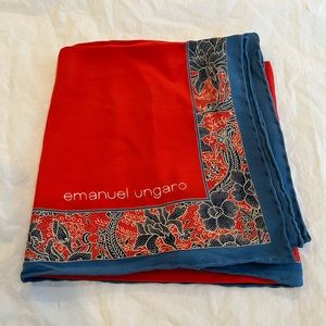 EMANUEL UNGARO Vintage Red & Blue Floral Silk Scarf